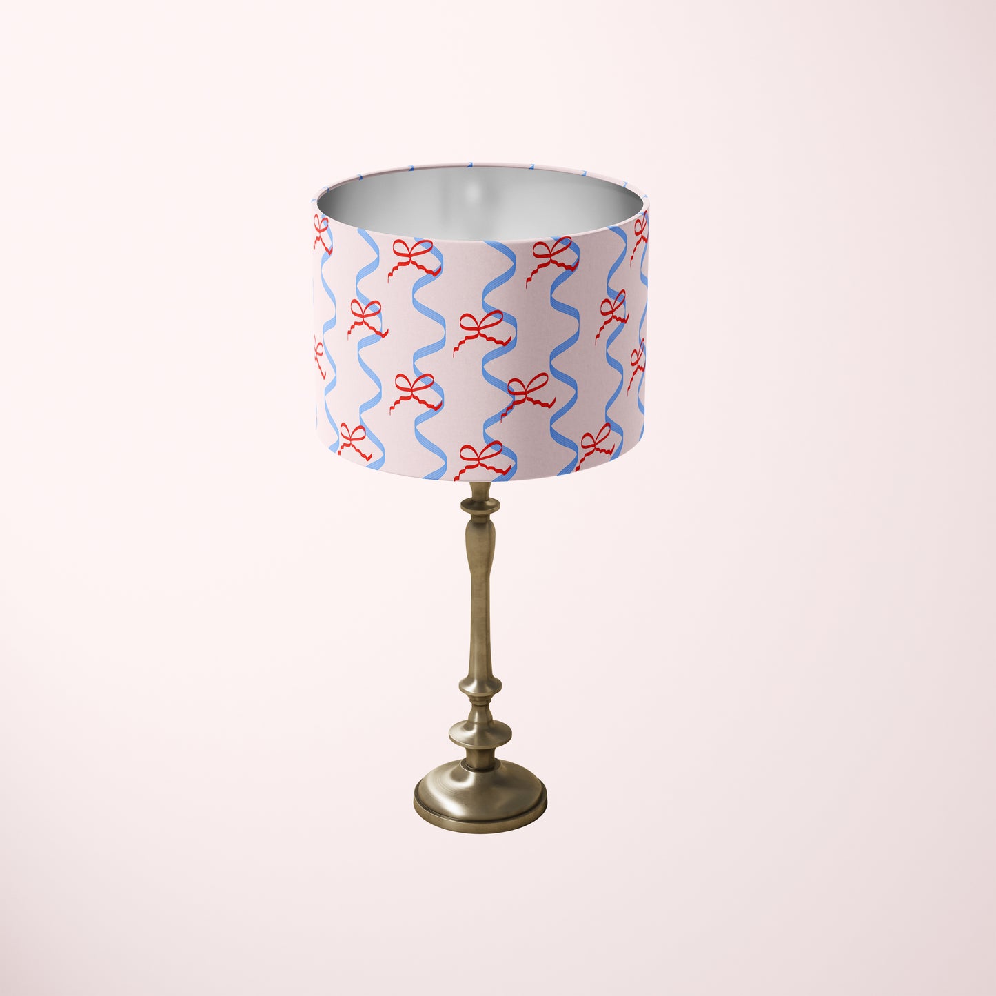 table lampshade with bows and ribbons pattern in pink red and blue colours