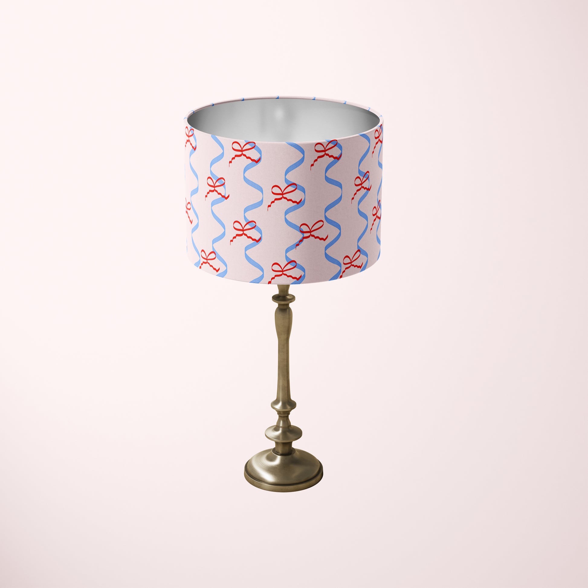 table lampshade with bows and ribbons pattern in pink red and blue colours
