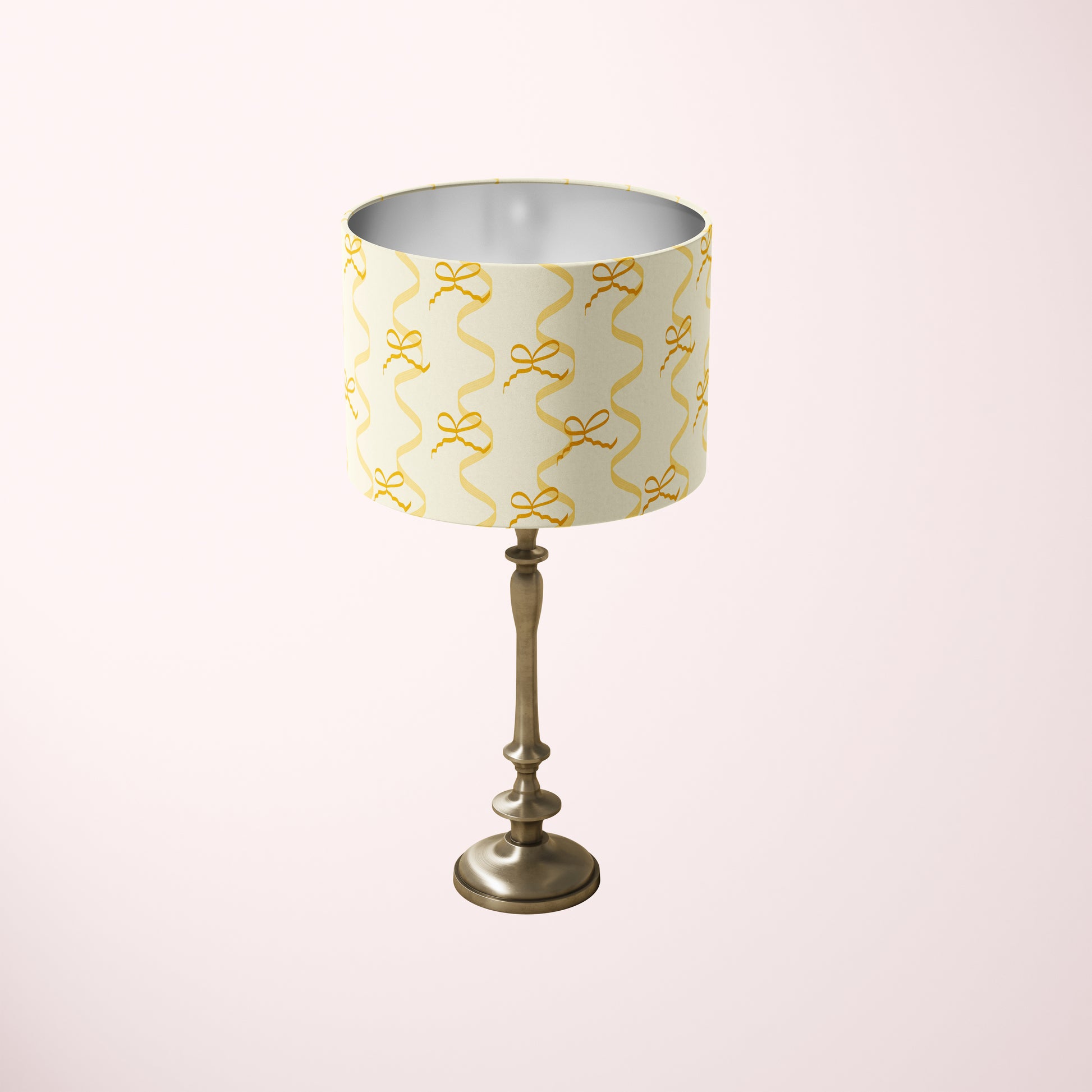 table top lampshade with bows and ribbons pattern in yellow colour for girls room decor