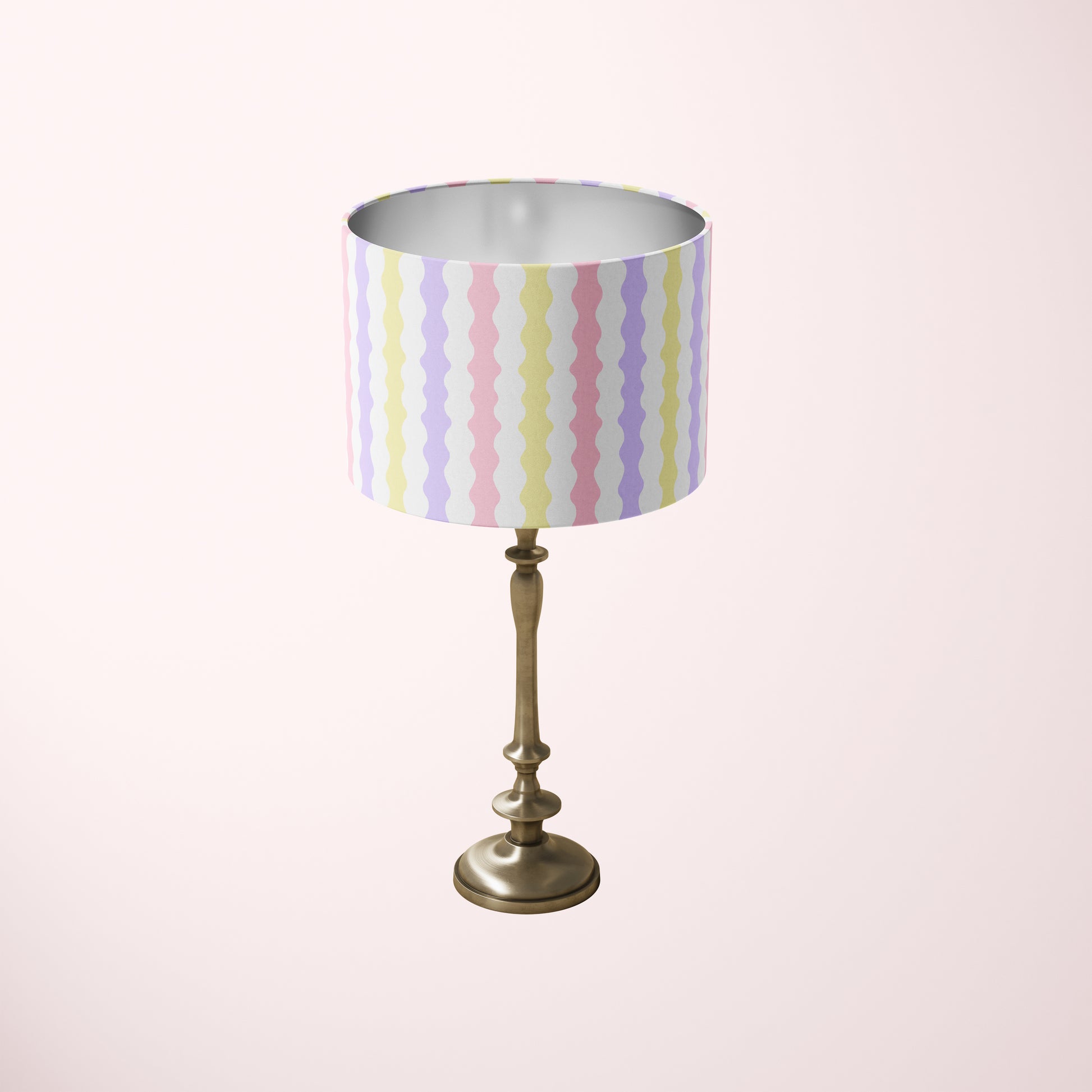 tabletop lampshade with wavy design in pastel colours pink purple yellow interior decor