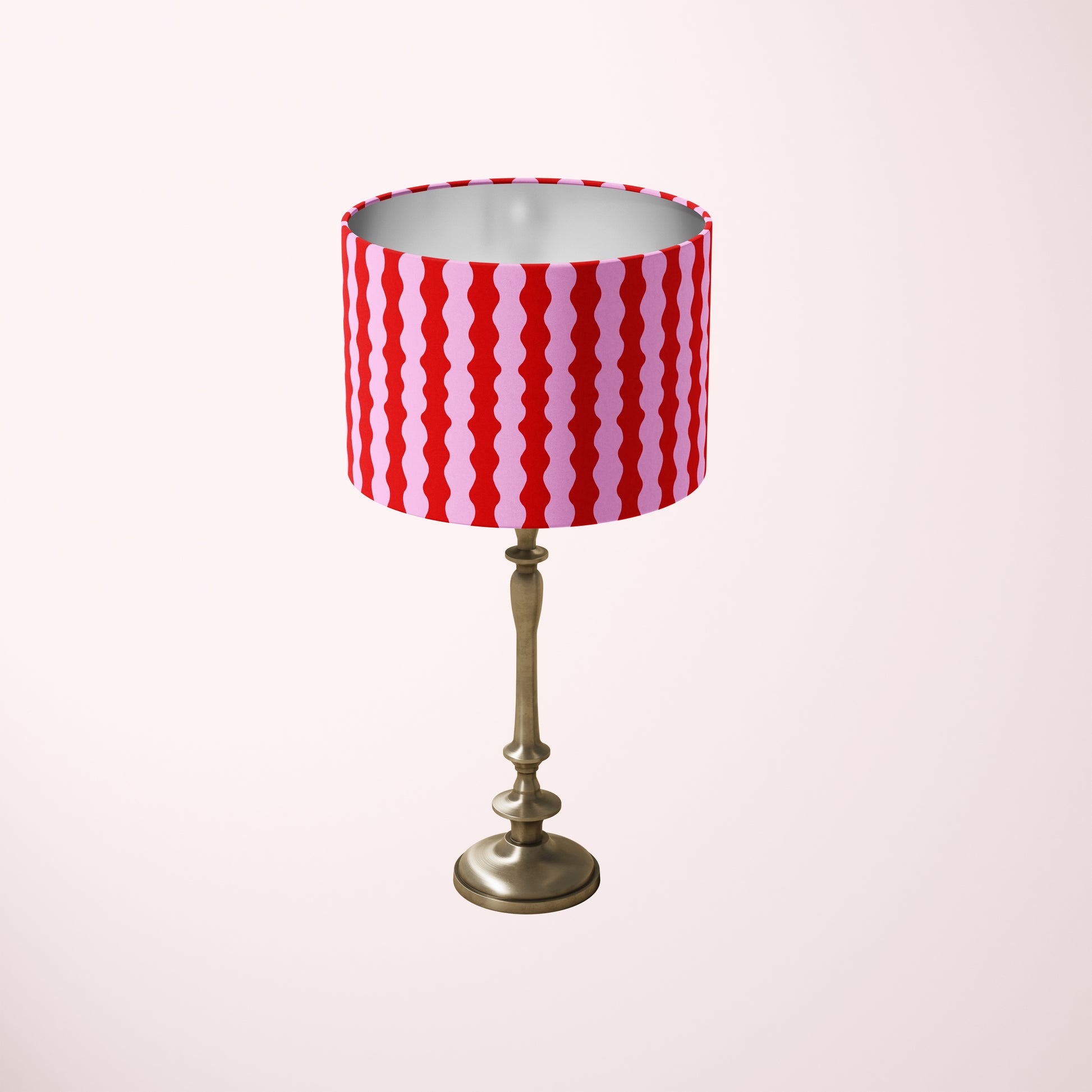 red and pink lampshade with wavy pattern 