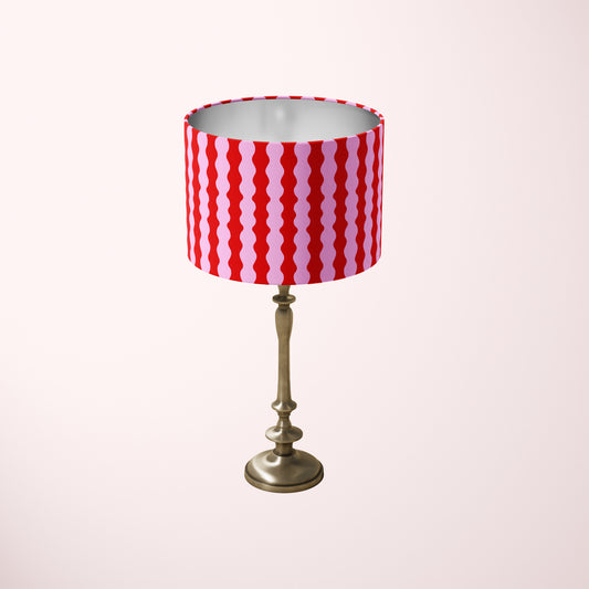 red and pink lampshade with wavy pattern 