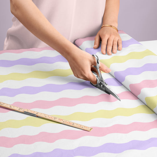 wavy fabric by metre in pastel pink, pastel yellow and pastel lilac