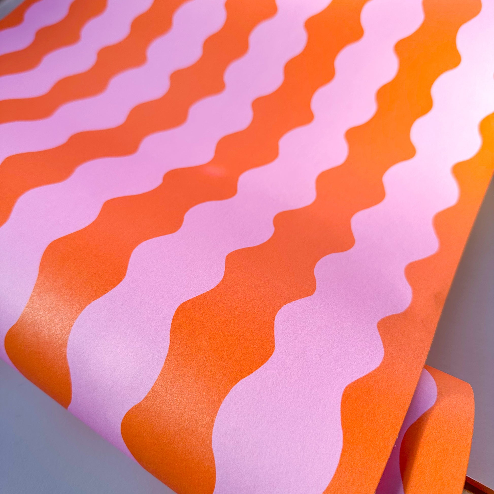 wavy orange wallpaper fun quirky colourful maximalist home decor