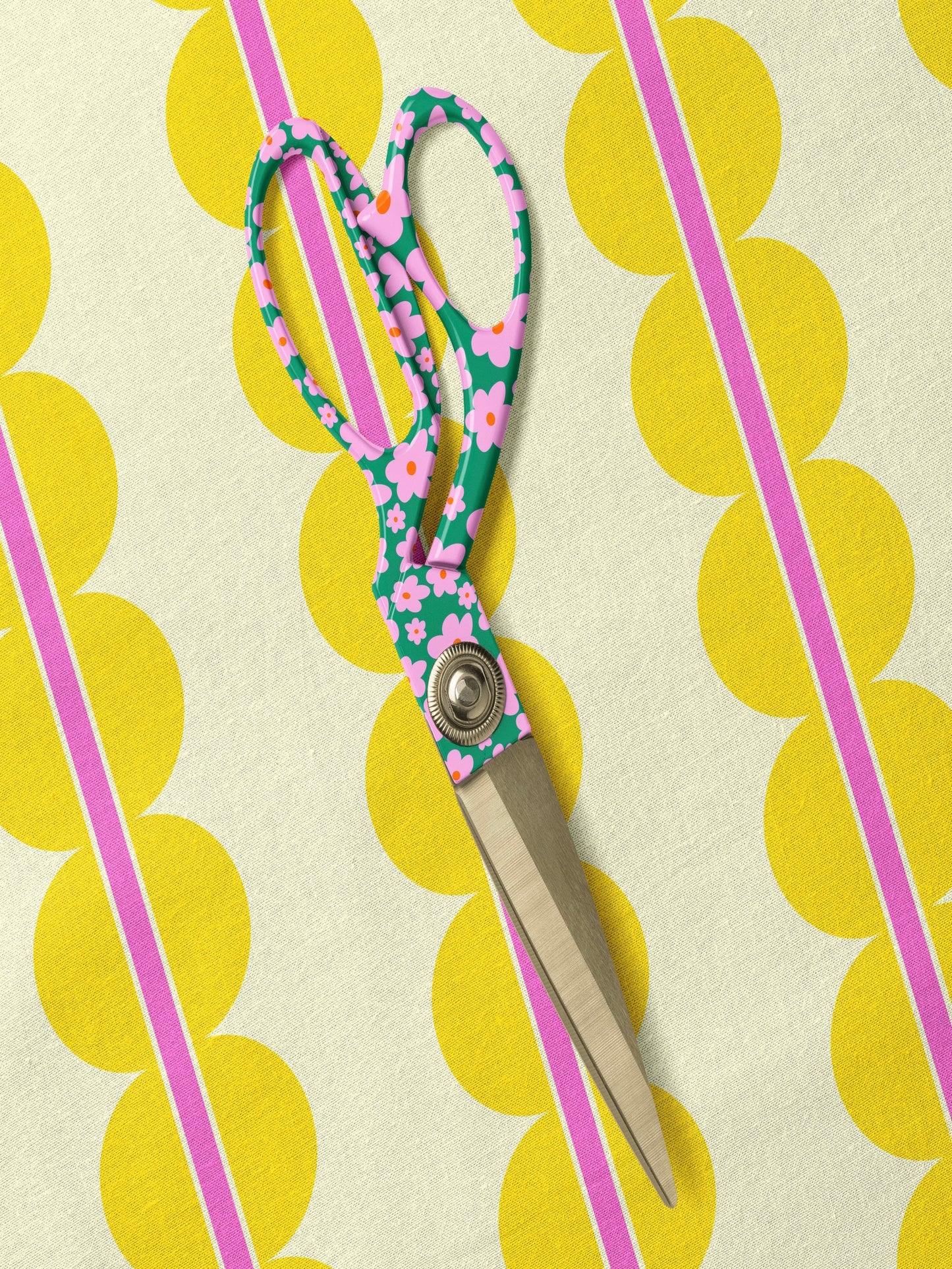 yellow and pink stripes and scallops fabric, designer fabric for upholstery, curtain making, luxury interior