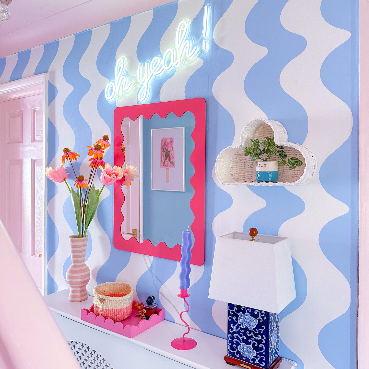#On_The_Same_Wavelength_wallpaper_in_blue# pastel blue wavy wallpaper for hallway walls UK