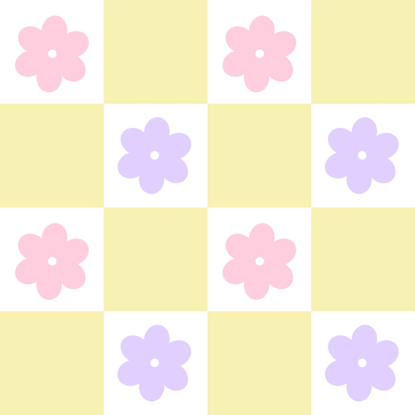Daisy Dreams Checkered Wallpaper in Pink Candy, Lavender and Lemon Sor ...