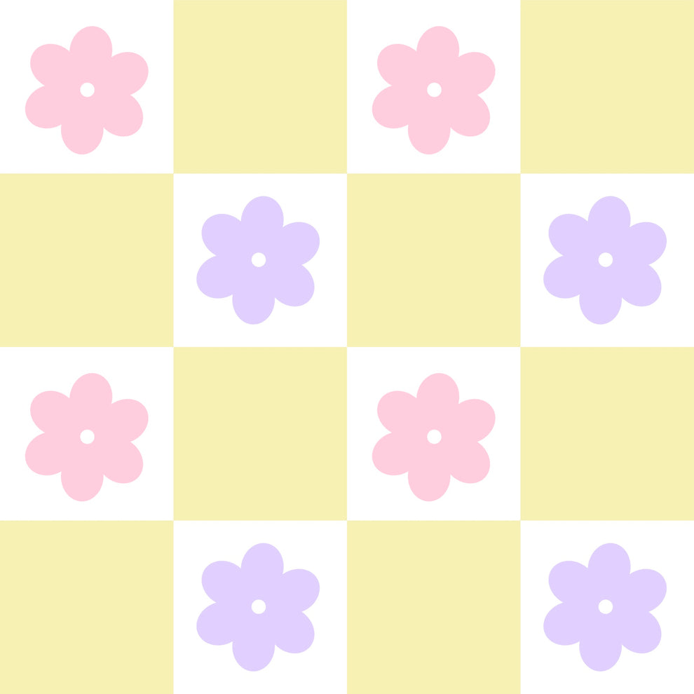 Daisy Dreams Checkered Wallpaper in Pink Candy, Lavender and Lemon Sor ...