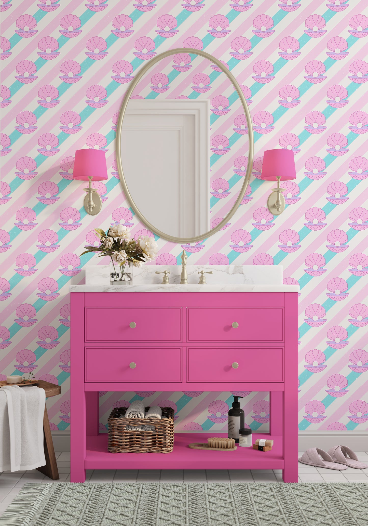 shell wallpaper UK aqua pink